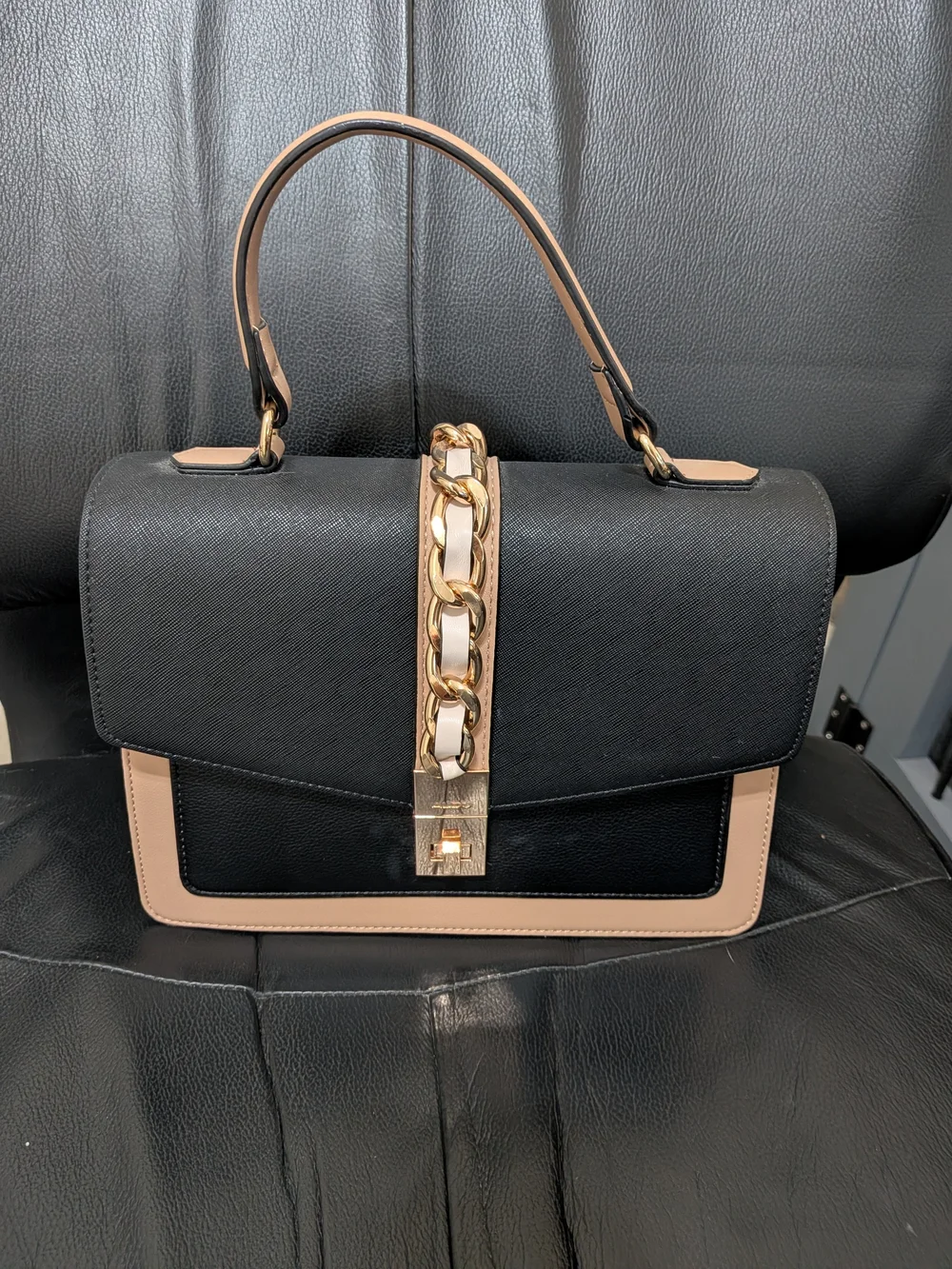 AldoTwo-Tone Black and Beige Top-Handle Satchel